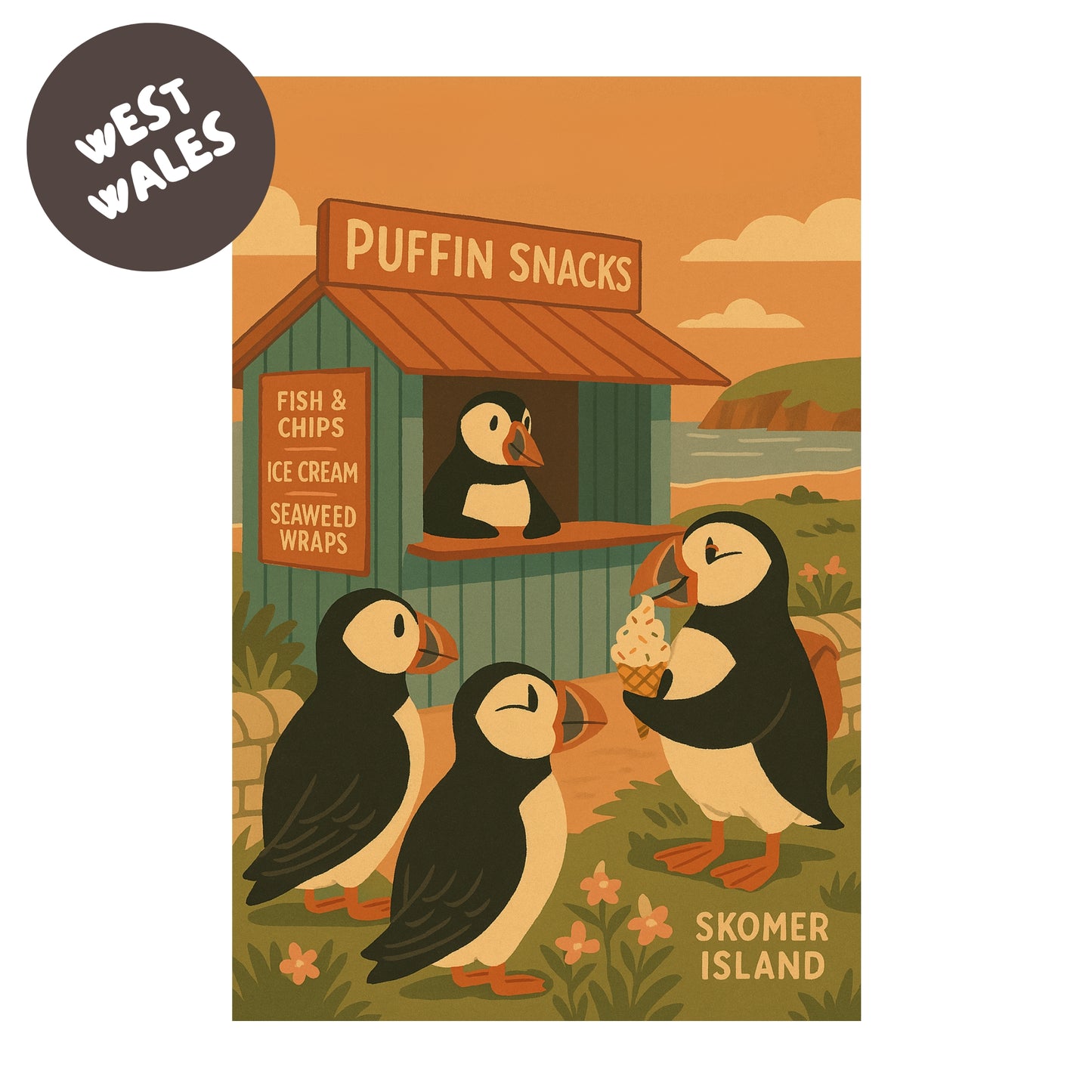 Puffin Snacks on Skomer Print